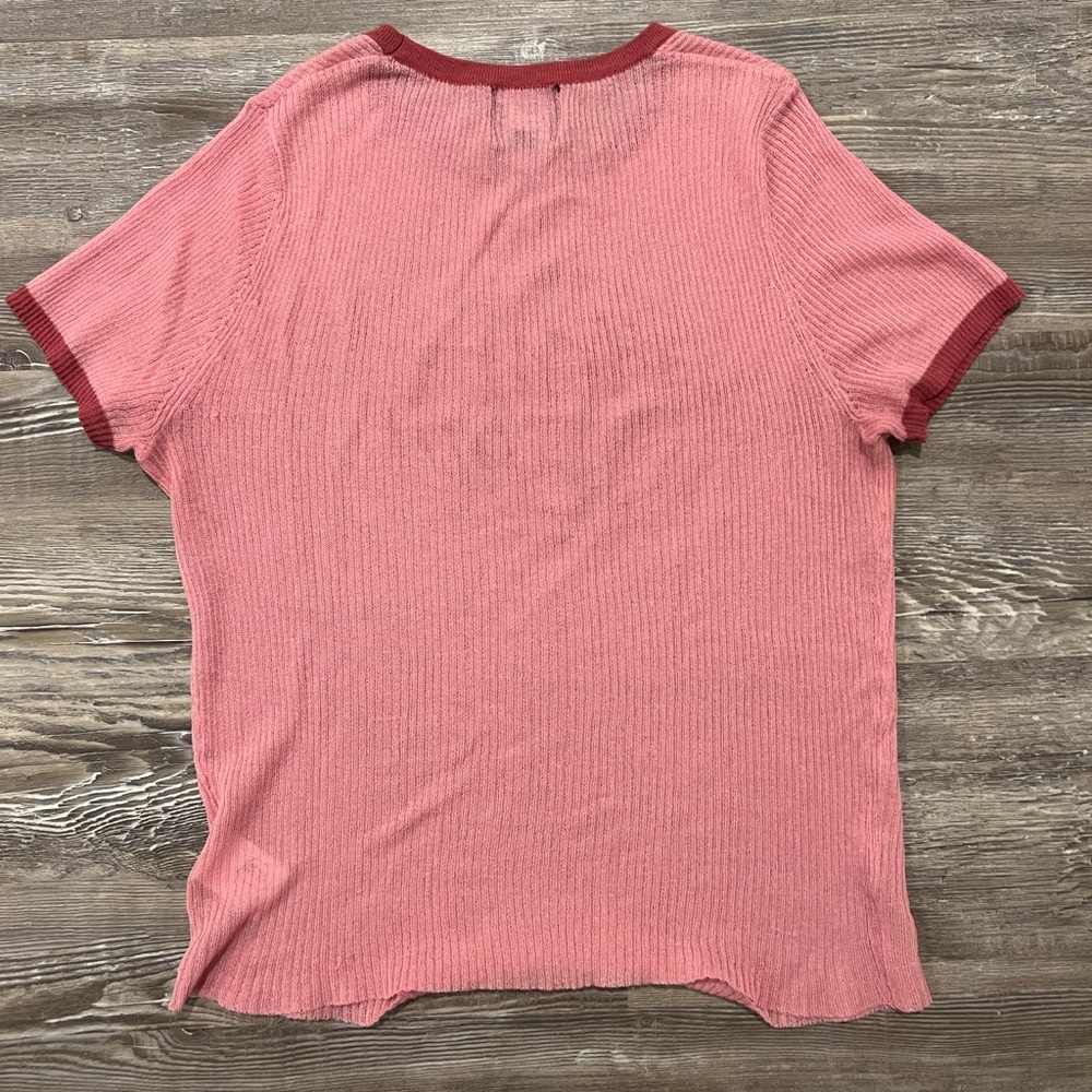 Brain Dead Reverse Flocked Logo Ribbed Tee - Rose/Red - Picture 3 of 3